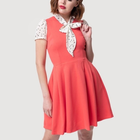 NWOT Modcloth Coral Tie Collar Dress Super RARE - Picture 6 of 8
